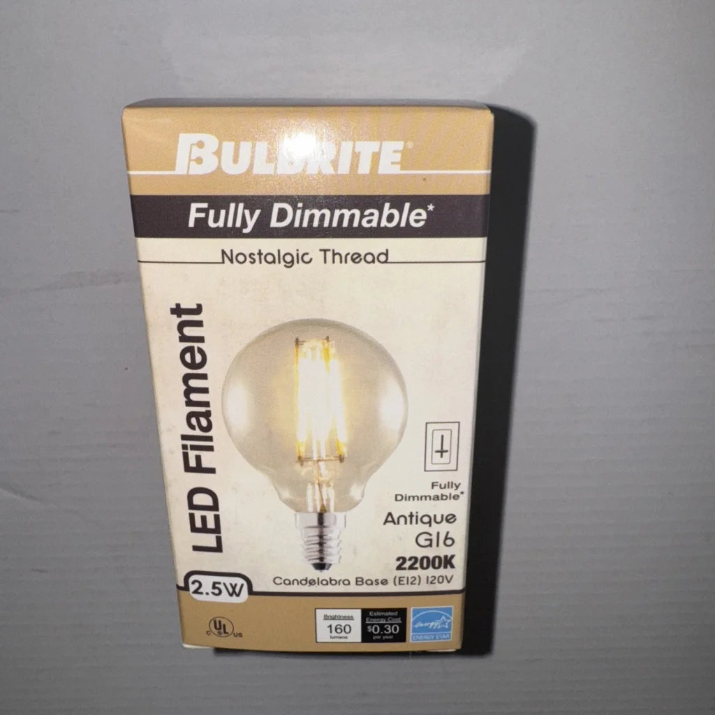 Bulbrite LED G16 globe filament nostalgic bulb with candelabra base
