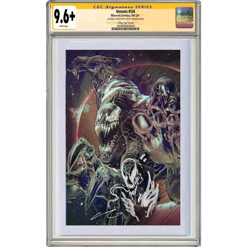 Lee Price signed Venom #34 comic art in silver frame