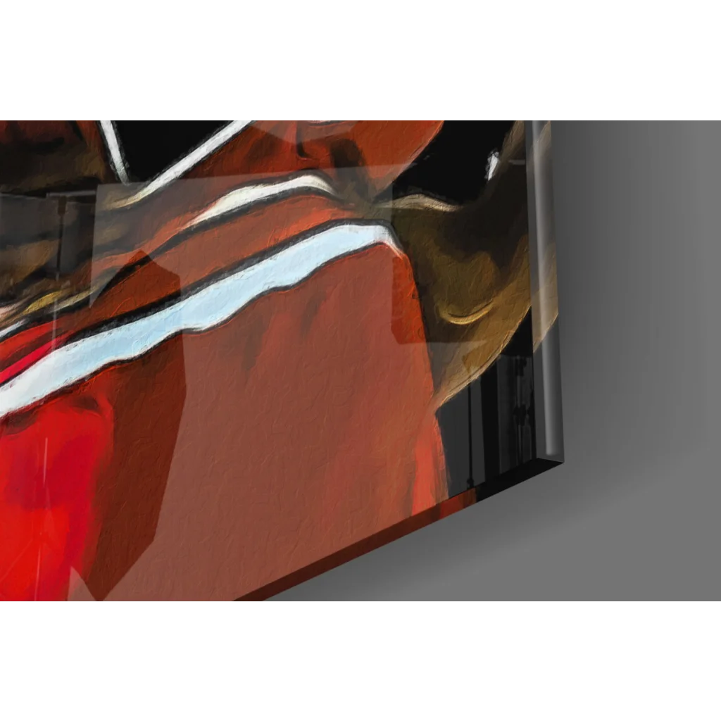 Red and black abstract glass wall art print of Legendary 23 Basketball Jersey