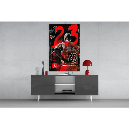 Michael Jordan 23 Jersey Glass Wall Art Print in Red Black