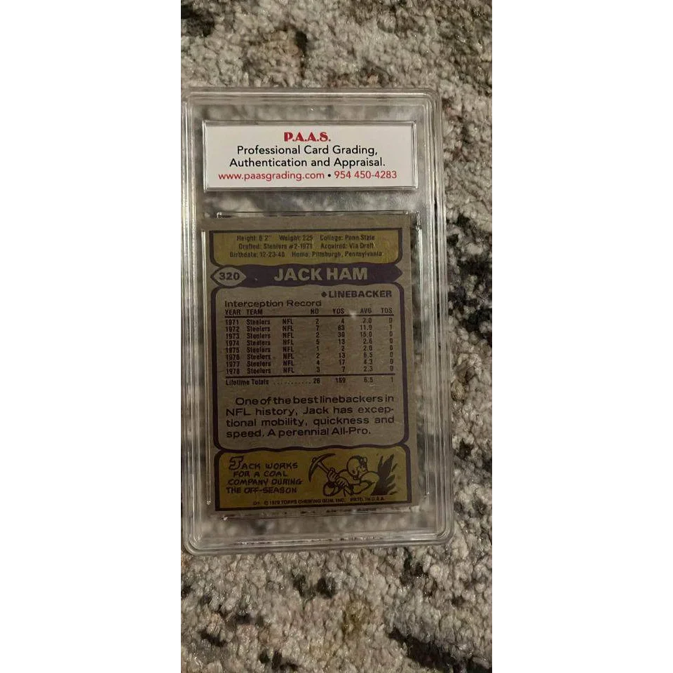 Graded vintage Jack Ham football trading card from 1979 Topps, a true ham card treasure