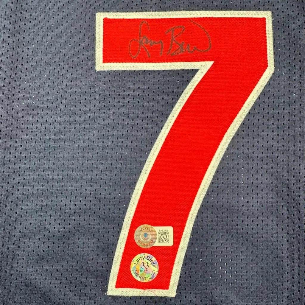 Autographed Larry Bird Team USA jersey with number 7 ready to hang