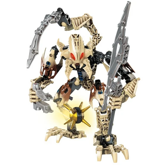Beige brown Bionicle Vorox Lego set dinosaur toy with glowing eyes