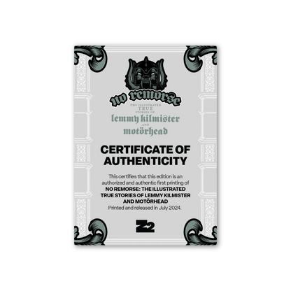 Certificate of authenticity for Lemmy Kilmister illustrated true stories collector edition