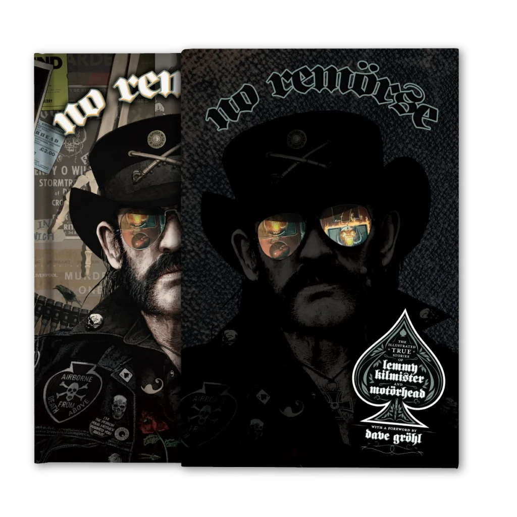 Lemmy Kilmister illustrated true stories art with slim jim phantom style and bold contrast