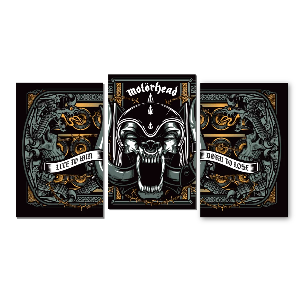 Three playing cards with Motorhead logo skull design for Lemmy Kilmister illustrated true stories