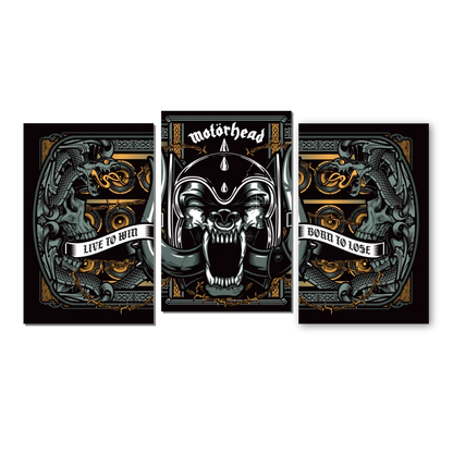 Three playing cards with Motorhead logo skull design for Lemmy Kilmister illustrated true stories