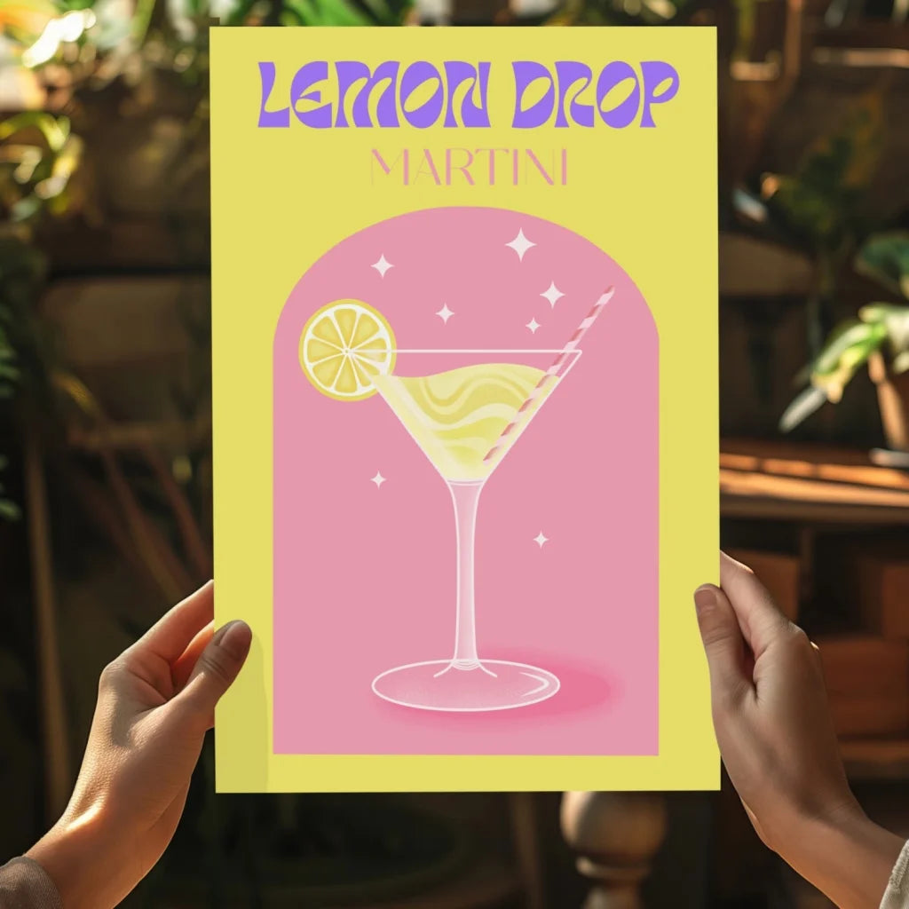 Vibrant lemon drop martini insigne aluminum print in modern elegance