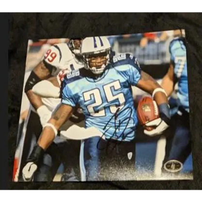 LenDale White autographed 8x10 photo in light blue jersey with number 25 for NFL fans