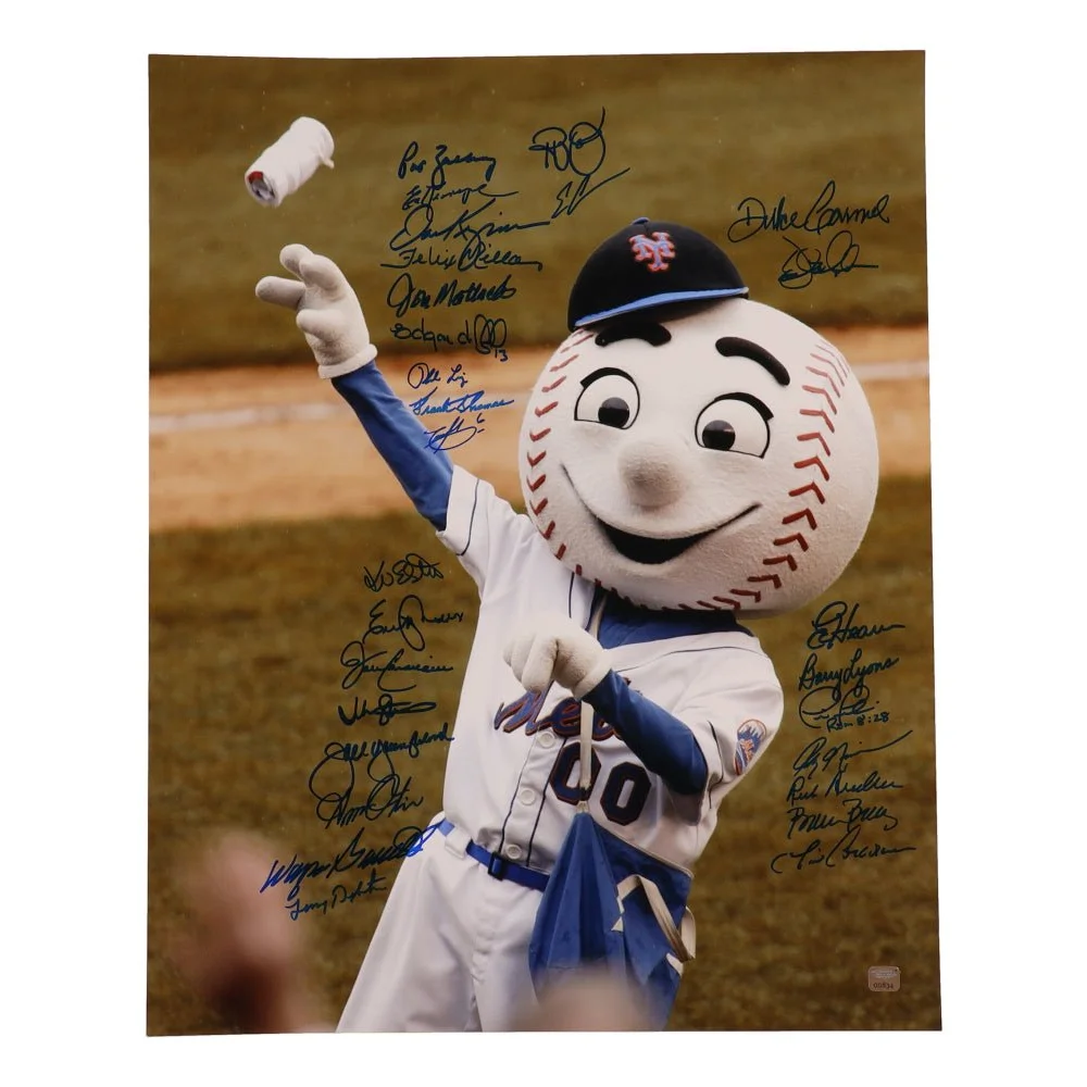 Autographed New York Mets photo with Lenny Dykstra Kevin Elster Tim Corcoran signatures