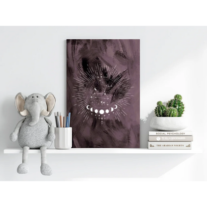 Purple celestial moon phases insigne aluminum print with galaxy art