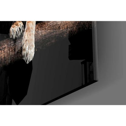 Majestic lion pair glass wall art with tiger paw on branch