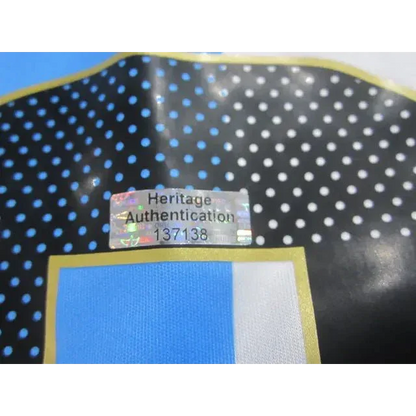 Holographic Heritage Authentication sticker on Leo Lionel Messi signed jersey collectible