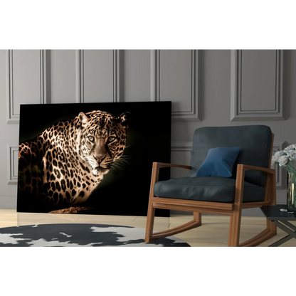 Stunning black-and-gold leopard glass wall art print portrait