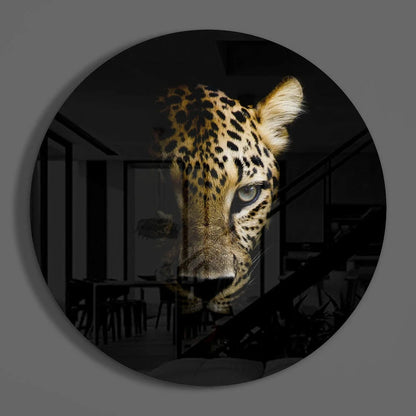Leopard Tempered Glass Art with Size Comparison Guide | Modern Wall Art Decor | vintageantiquesgifts.com
