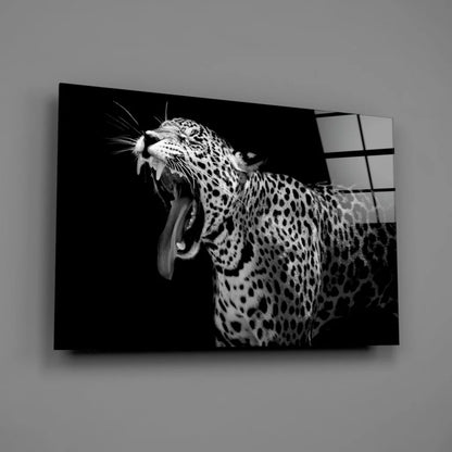 Roaring Leopard Black and White Canvas Wall Art Print | Glass Wall Art Print | vintageantiquesgifts.com