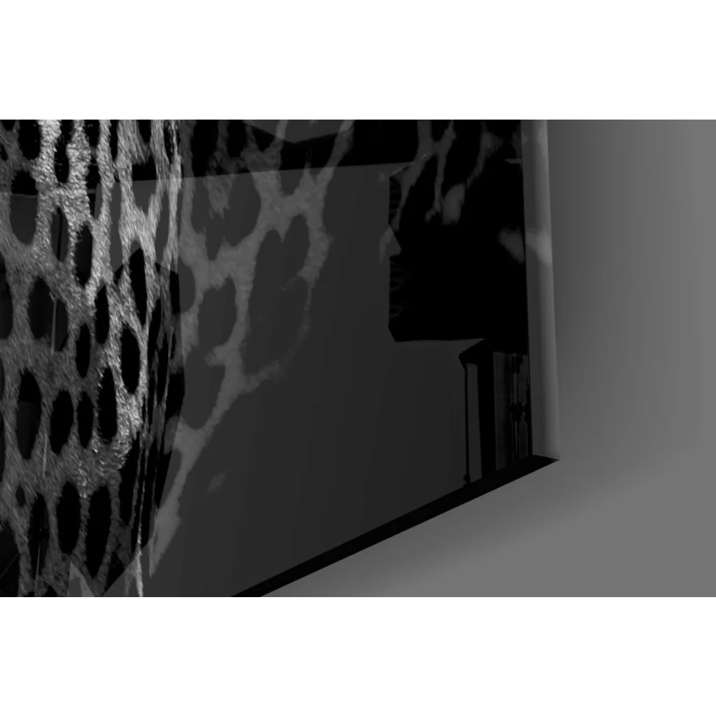 Black and white giraffe-patterned mesh screen wall art