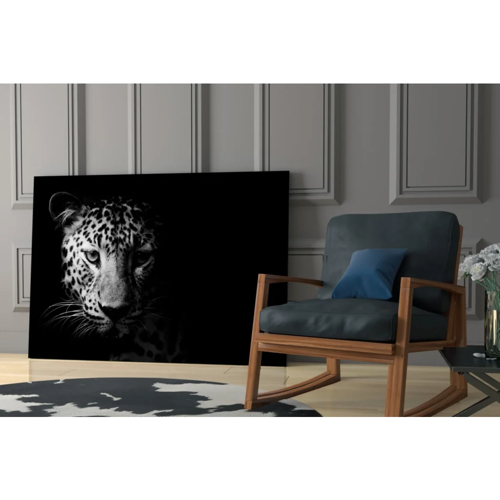 Black-and-white leopard face canvas wall art print