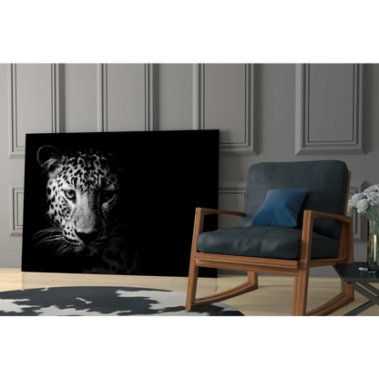 Black-and-white leopard face canvas wall art print