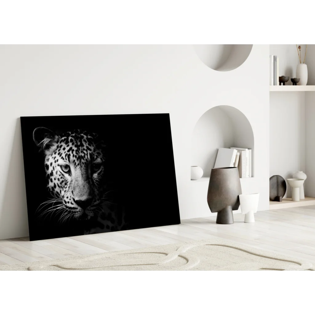 Stunning Leopard Face Canvas Wall Art in Bold Black and White | Modern Wall Art Decor | vintageantiquesgifts.com