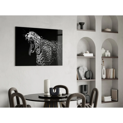 Black-and-white leopard yawning wall art print
