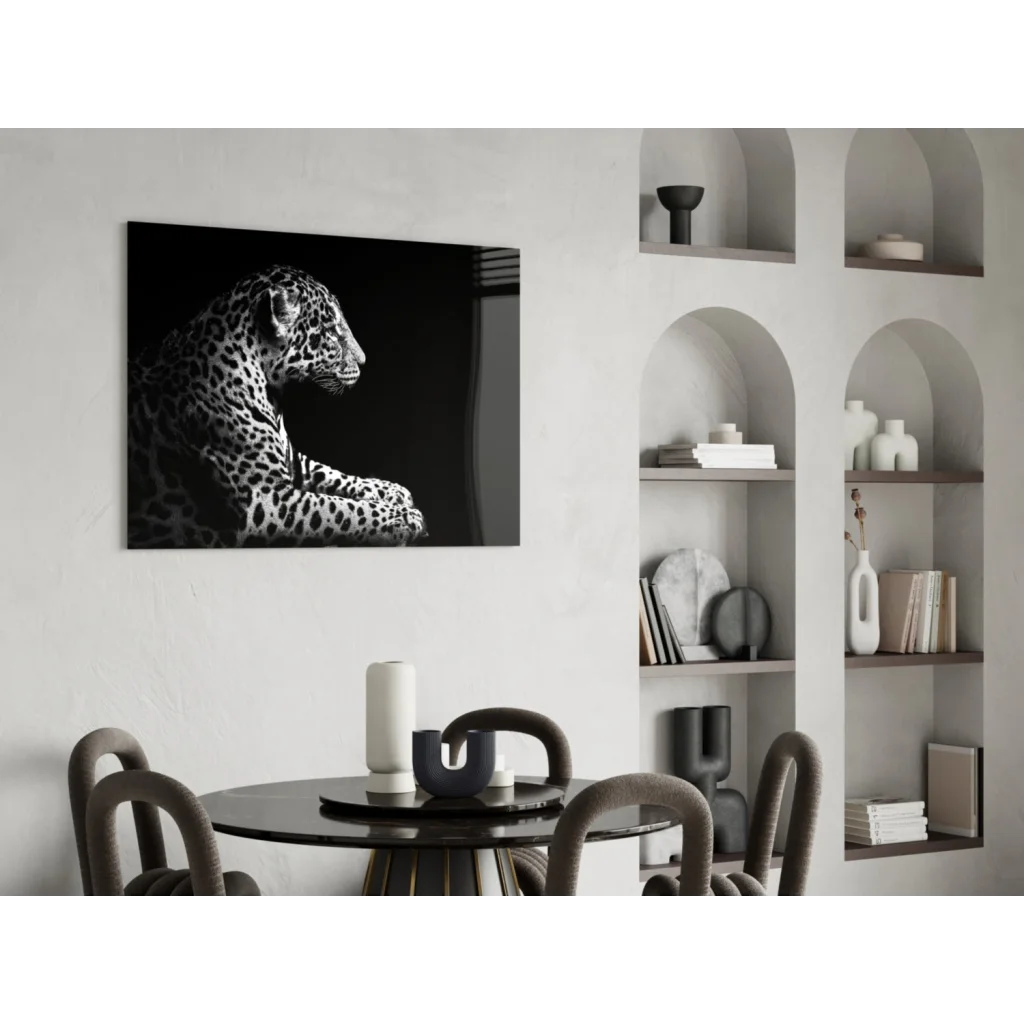 Black and white leopard canvas wall art in sleek frame