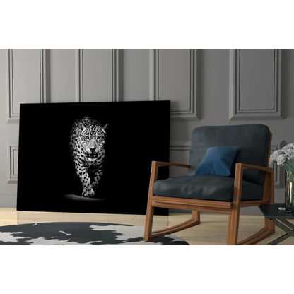 Black and white leopard in motion canvas wall art print