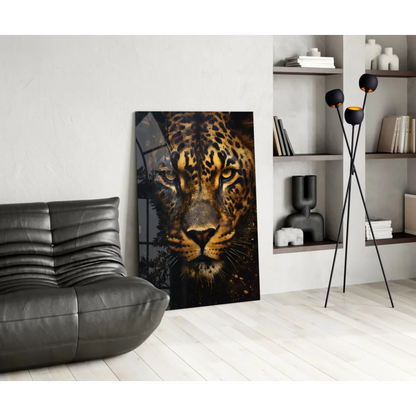Stunning black gold leopard glass wall art portrait on canvas
