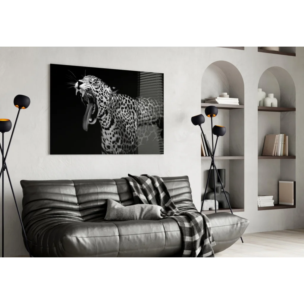 Roaring Leopard Black and White Canvas Wall Art Print | Contemporary Home Wall Art | vintageantiquesgifts.com