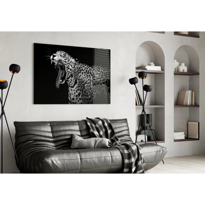 Roaring Leopard Black and White Canvas Wall Art Print | Contemporary Home Wall Art | vintageantiquesgifts.com