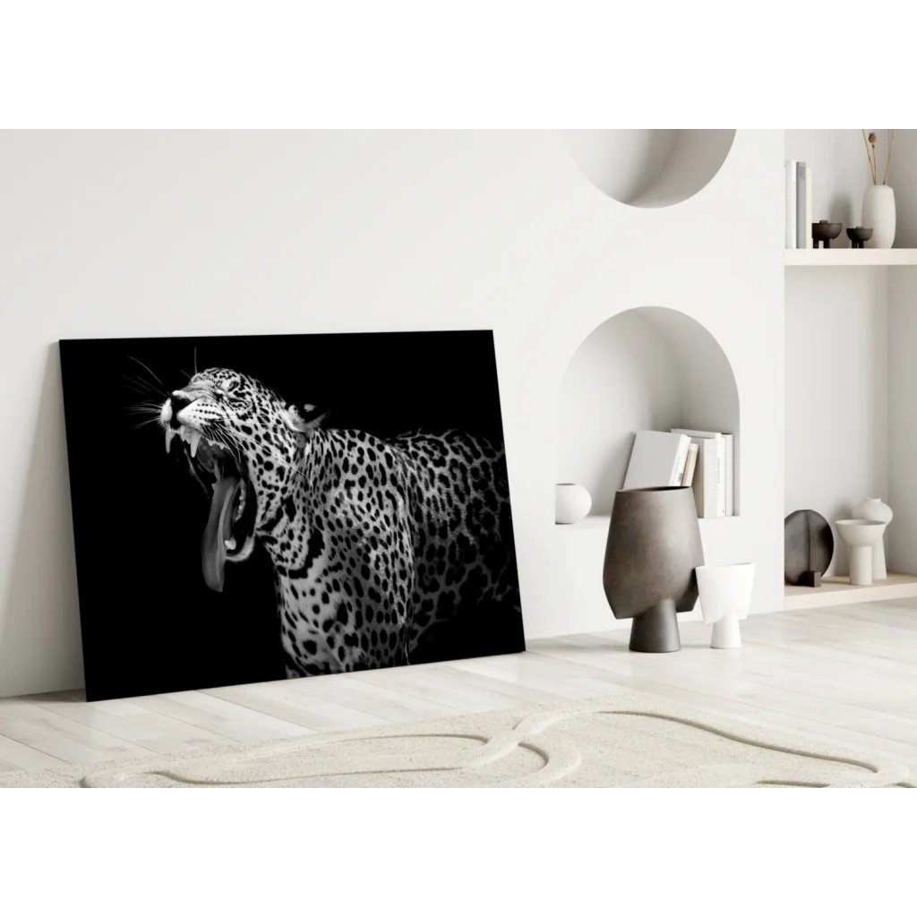 Roaring Leopard Black and White Canvas Wall Art Print | Modern Wall Art Decor | vintageantiquesgifts.com