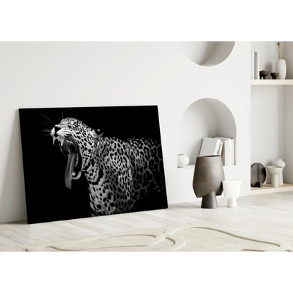 Roaring Leopard Black and White Canvas Wall Art Print | Modern Wall Art Decor | vintageantiquesgifts.com