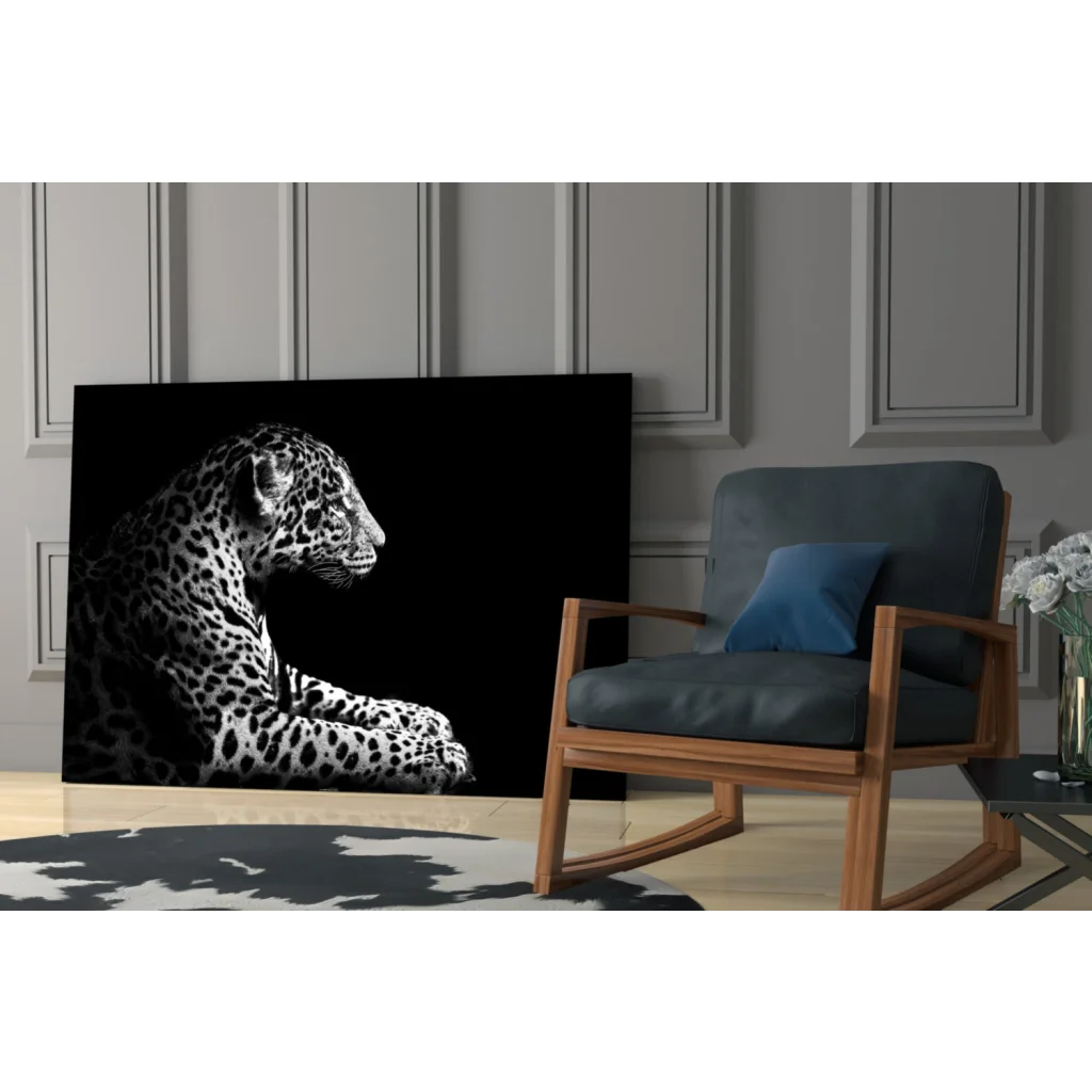Black and white leopard wall art canvas print with bold spots