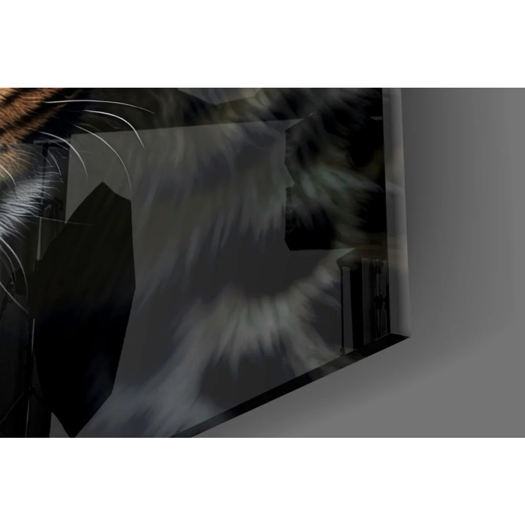 Stunning tiger face in black-and-white glass wall art