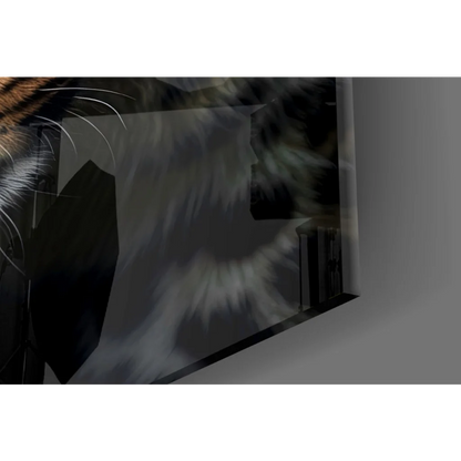 Stunning tiger face in black-and-white glass wall art