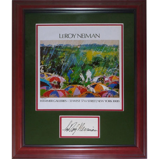 LeRoy Neiman autographed golf artwork deluxe framed piece of vibrant umbrellas in rain