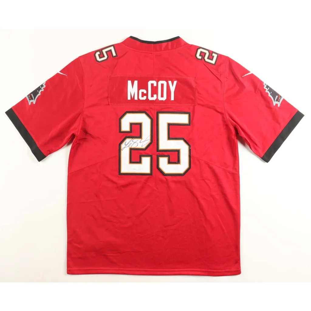 Back of LeSean McCoy signed Buccaneers Nike jersey with JSA COA, number 25