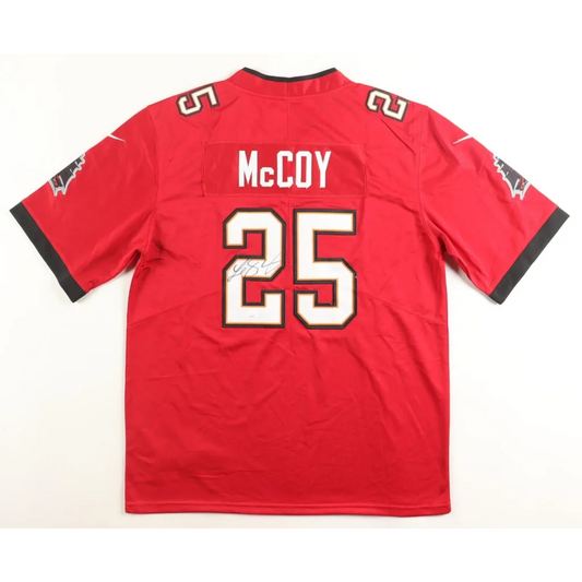 Back of LeSean McCoy signed Buccaneers Nike jersey with JSA COA, number 25