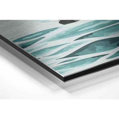 Stunning brushed aluminium dibond teal wave wall art with abstract design