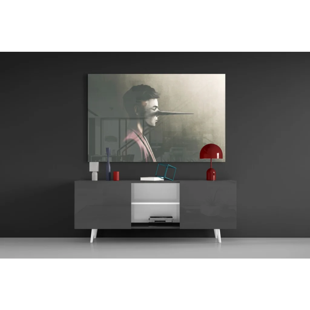 Sepia elongated nose portrait canvas wall art on gray console