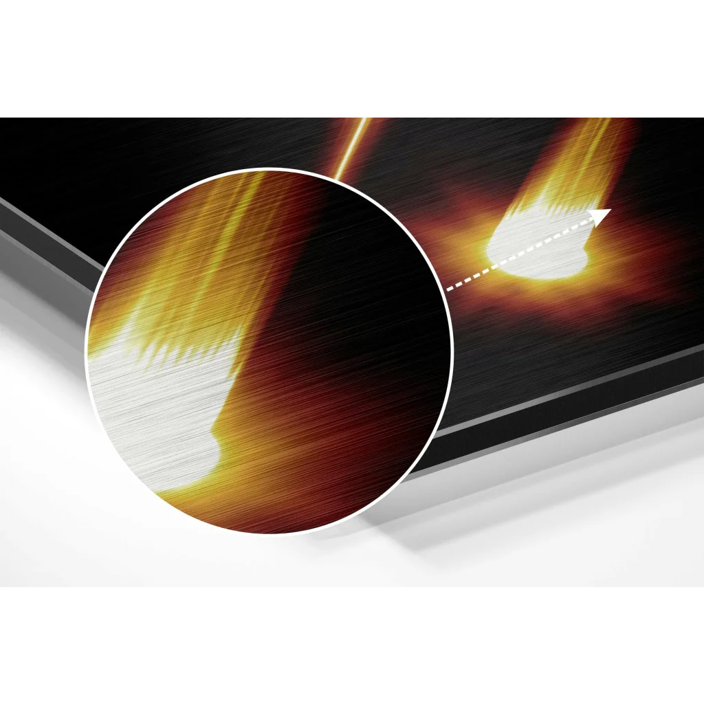 Fiery Comet brushed aluminium dibond wall art with magnified metal texture