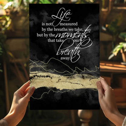 Black and gold abstract insigne aluminum print with breathtaking quote