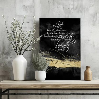 Black and gold abstract insigne aluminum print with breathtaking quote