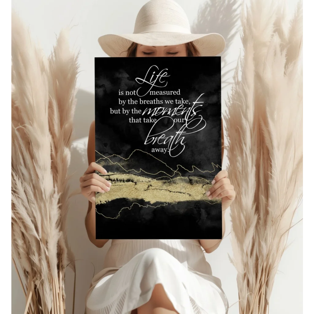 Black and gold abstract art on Insigne Aluminum Prints with breathtaking quote