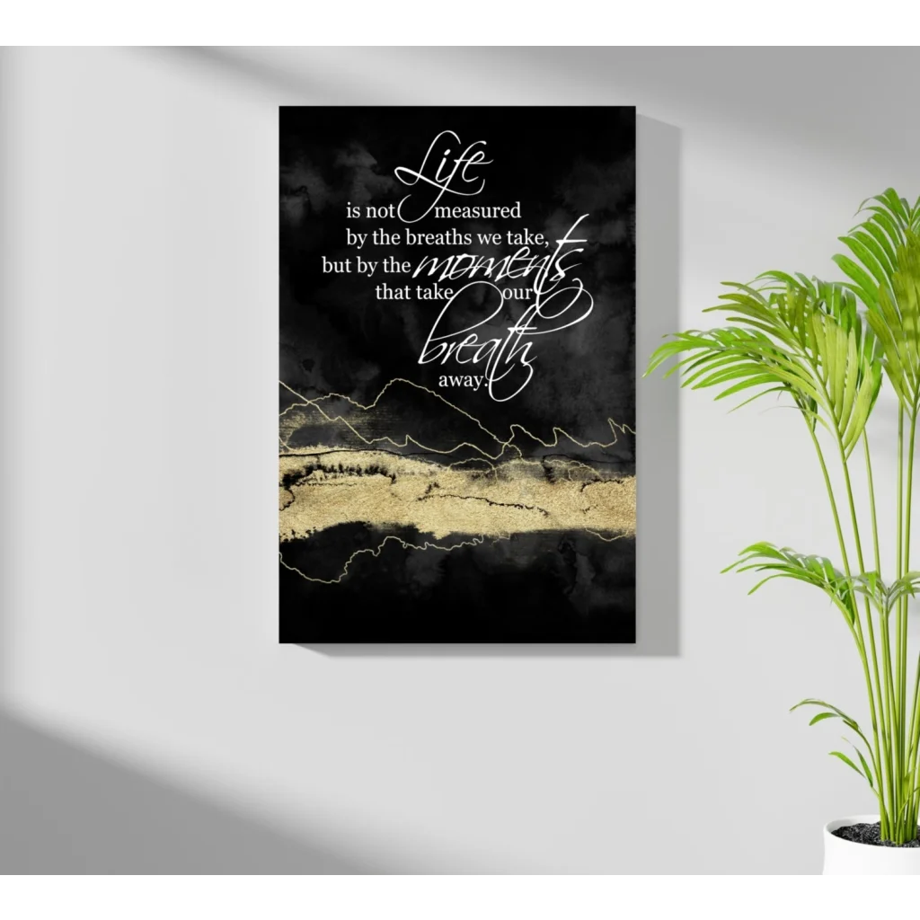 Black and gold abstract Insigne aluminum print with breathtaking quote