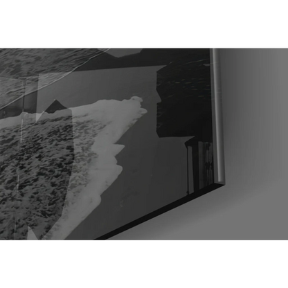 Black and white coastal waves photo in Life Begins glass wall art frame