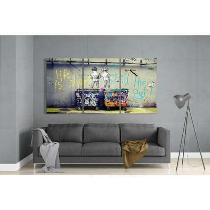 3D printed graffiti wall art of train figures with life is short chill the fuck out text