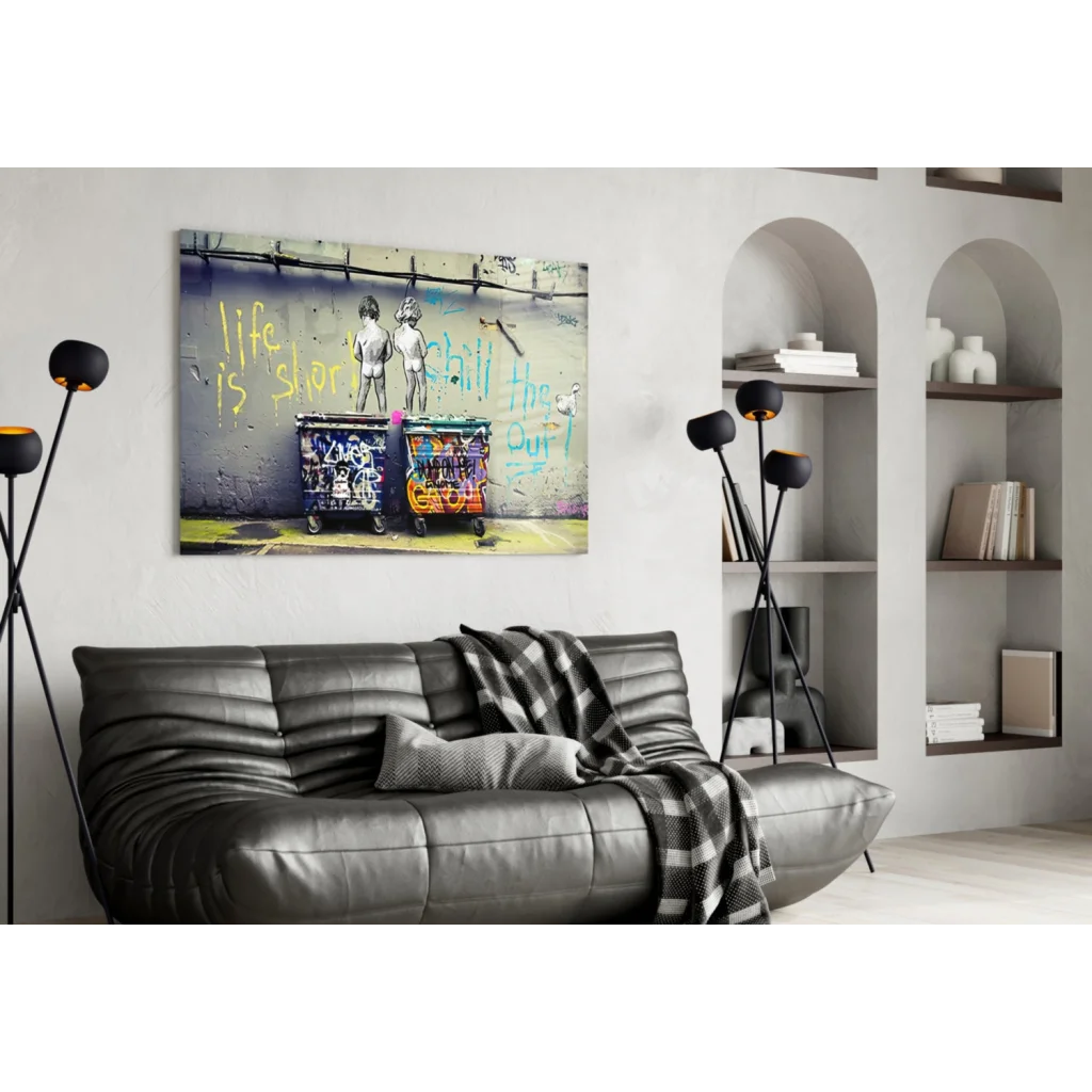 Chill Out Street Graffiti canvas wall art print on vibrant urban wall
