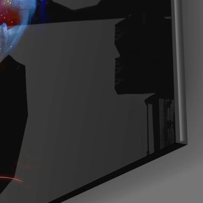 Sleek dark gray glass wall art print of cosmic nebula mind burst