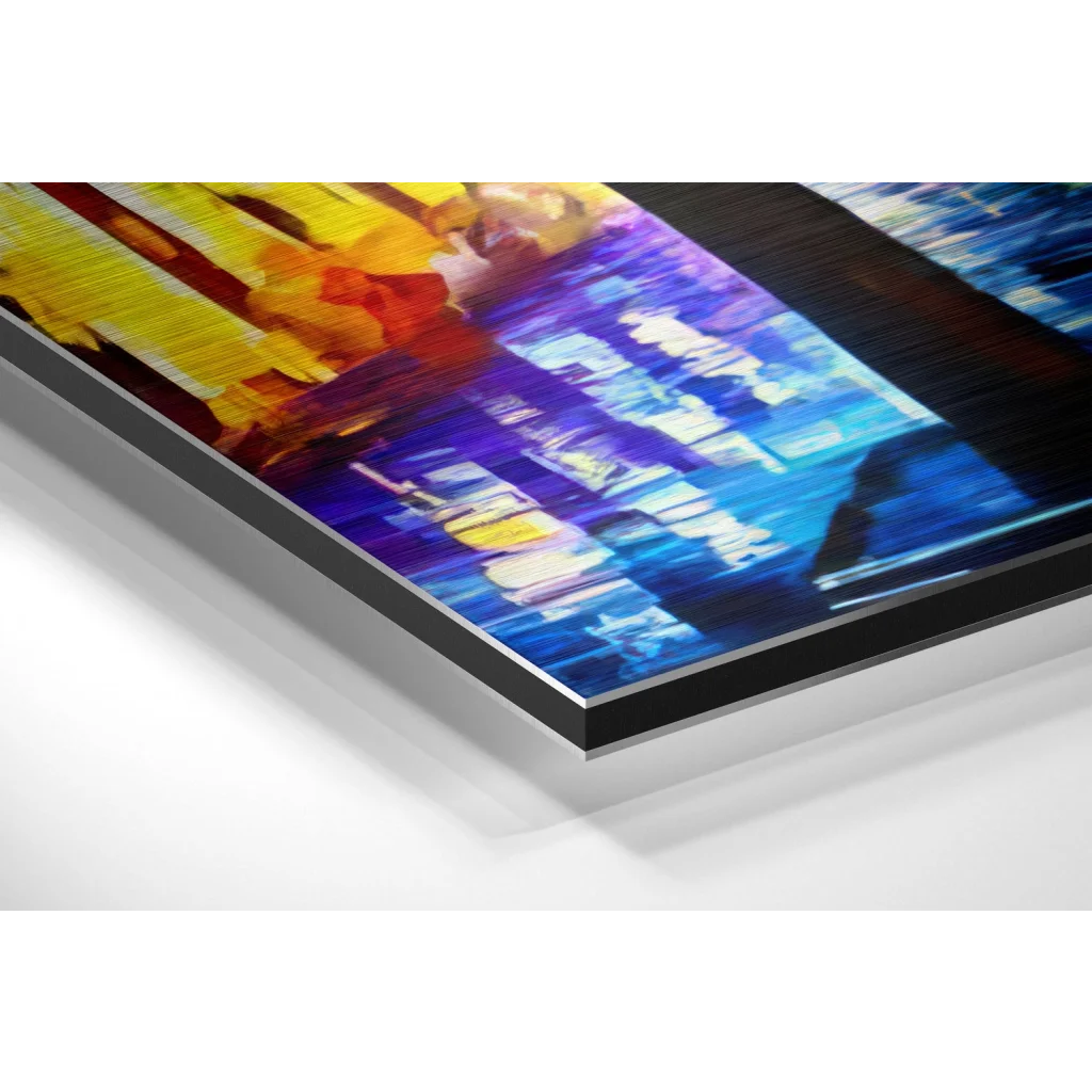 Vibrant Abstract City Lights on Brushed Aluminium Dibond Print | Glass Wall Art Print | vintageantiquesgifts.com